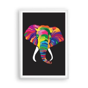 Affiche dans un cadre blanc - Poster - L'éléphant qui aimait se baigner dans un arc-en-ciel - 70x100 cm
