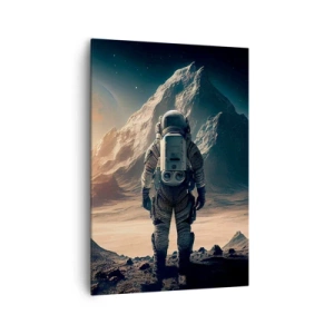 Impression sur toile - Image sur toile - Astronaute sur fond de montagnes majestueuses - 70x100cm - Nouveau défi - Décoration murale moderne pour le salon et la chambre ARTTOR