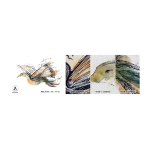 Échantillon de Papier Peint Premium Sand - Sur les ailes de la poésie - Abstraction, Oiseau, Livre - 100x30 cm