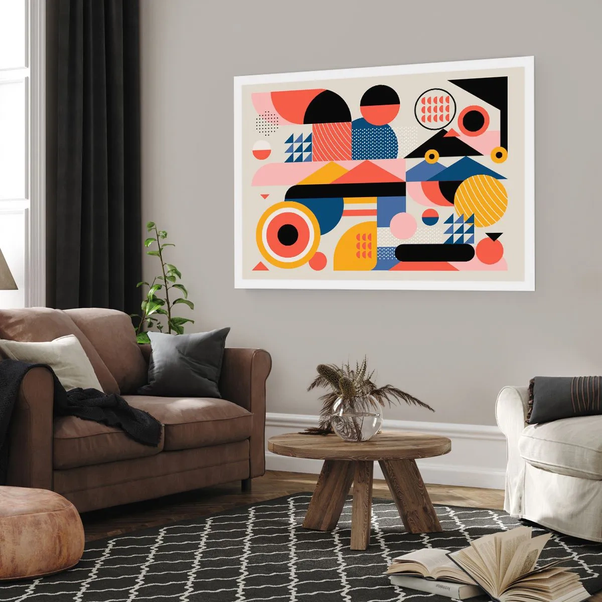 Affiche - Poster - Formes géométriques colorées dans un style rétro - 100x70cm - Composition : jouer - Décoration murale moderne pour le salon et la chambre ARTTOR