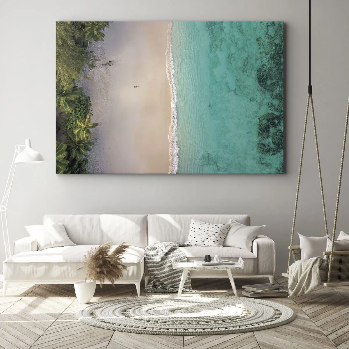 Impression sur toile - Image sur toile - Vue aérienne d'une plage tropicale aux eaux turquoises - 100x70cm - Plage paradisiaque - Décoration murale moderne pour le salon et la chambre ARTTOR