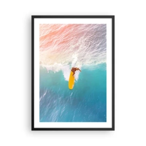 Affiche dans un cadre noir - Poster - Un surfeur chevauchant une vague dans les rayons du soleil couchant - 50x70cm - Le cavalier de l'océan - Décoration murale moderne pour le salon et la chambre ARTTOR