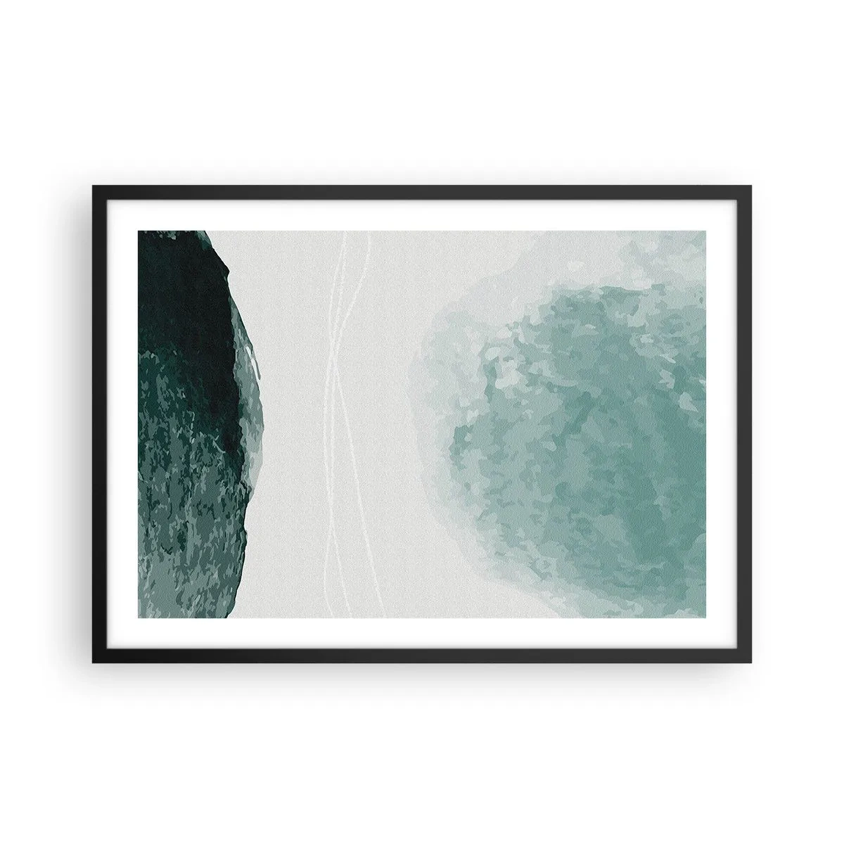Affiche dans un cadre noir - Poster - Une délicate composition abstraite dans des tons de vert avec des formes subtiles sur un fond clair. - 70x50cm - Rencontre avec le brouillard - Décoration murale moderne pour le salon et la chambre ARTTOR