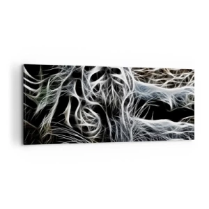 Impression sur toile - Image sur toile - Un motif abstrait représentant la silhouette d'un chat sur fond noir. - 120x50cm - Une étude de la légèreté du chat - Décoration murale moderne pour le salon et la chambre ARTTOR
