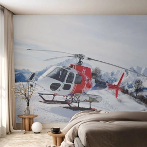 Papier Peint Autocollant Deluxe Sticker - Toujours prêt - Hélicoptère, Paysage, Alpes - 100x70 cm