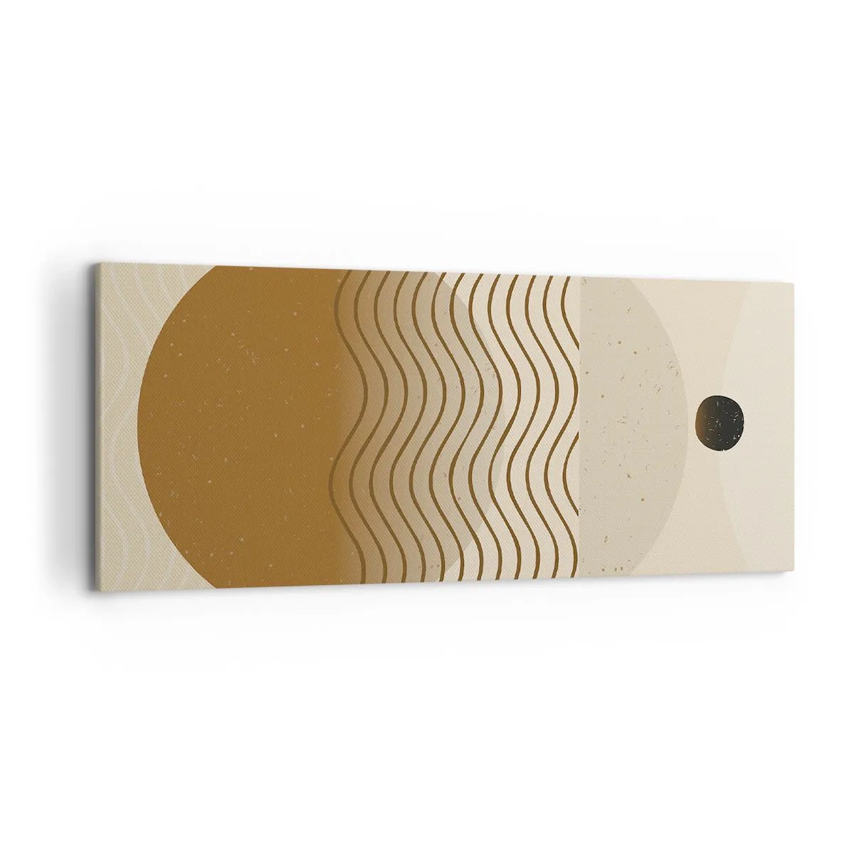 Impression sur toile - Image sur toile - Abstraction géométrique avec des cercles et des lignes ondulées aux couleurs chaudes. - 120x50cm - Sur l'origine des figures géométriques - Décoration murale moderne pour le salon et la chambre ARTTOR