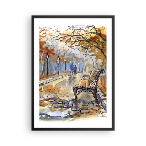 Affiche dans un cadre noir - Poster - Banc dans un parc en automne, aquarelle - 50x70cm - Errer ensemble à l'automne - Décoration murale moderne pour le salon et la chambre ARTTOR