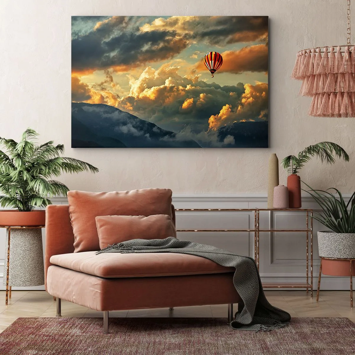 Impression sur toile - Image sur toile - Un ballon sur fond de nuages dramatiques - 120x80cm - Je vole parce que je veux - Décoration murale moderne pour le salon et la chambre ARTTOR