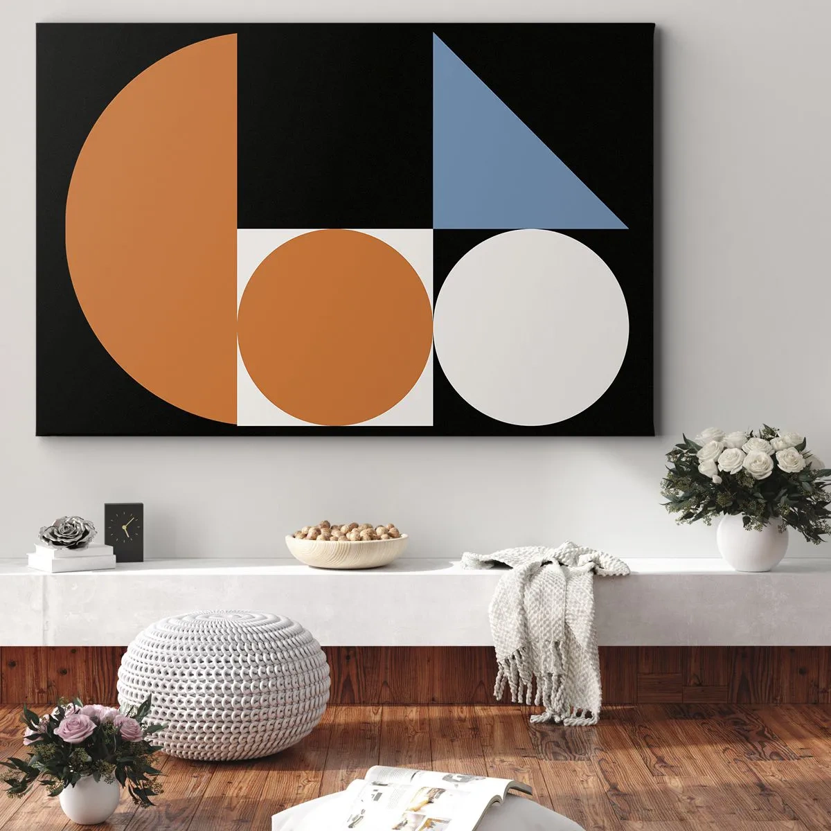 Impression sur toile - Image sur toile - Motif géométrique avec des formes colorées sur fond noir - 120x80cm - Rangement de figures - Décoration murale moderne pour le salon et la chambre ARTTOR