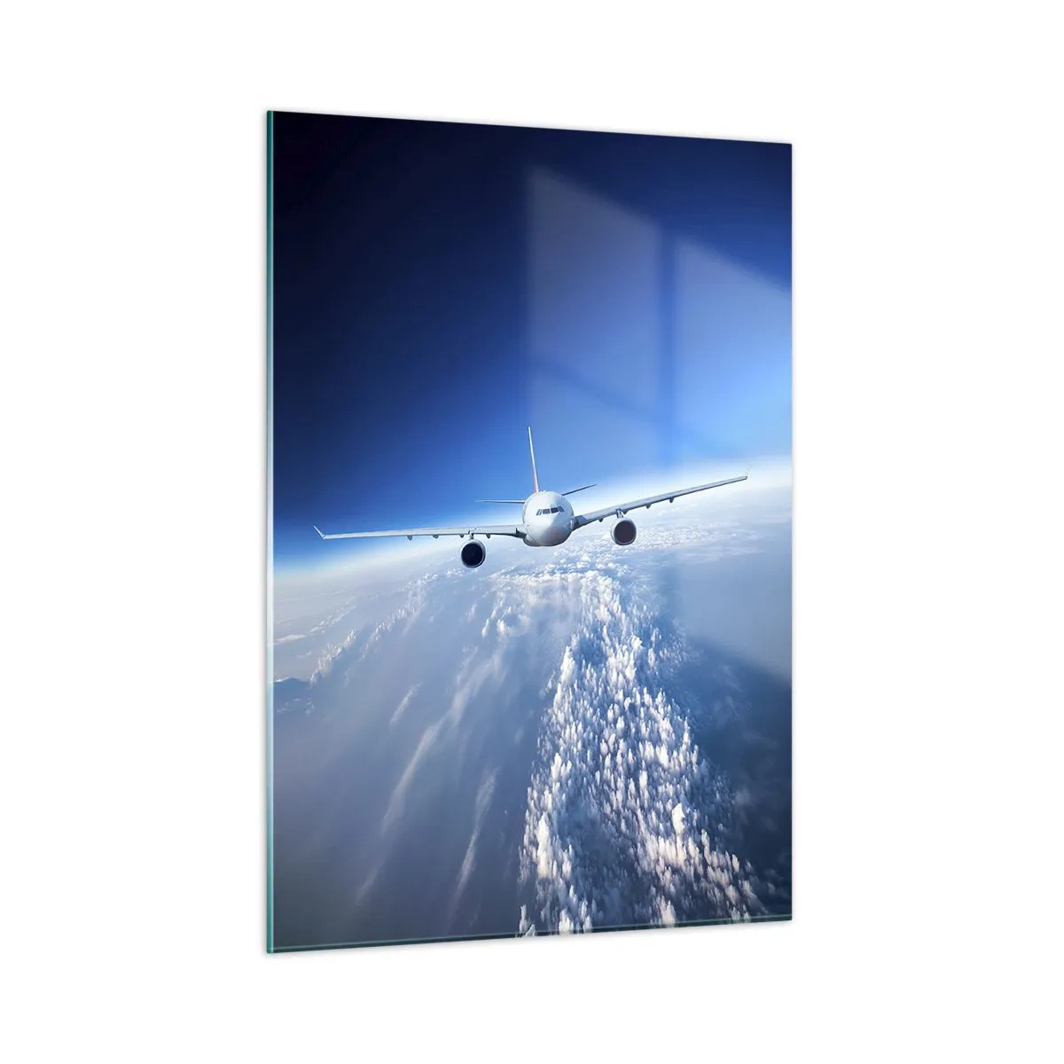 Impression sur verre - Image sur verre - Un avion de ligne contre un ciel bleu et des nuages - 50x70cm - Je vole parce que je le veux - Décoration murale moderne pour le salon et la chambre ARTTOR