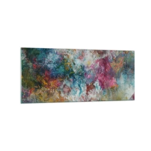 Impression sur verre - Image sur verre - Une abstraction colorée ressemblant à des fleurs en fleurs - 120x50cm - En pleine floraison - Décoration murale moderne pour le salon et la chambre ARTTOR