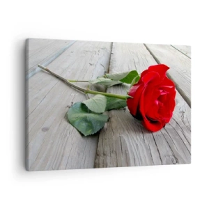 Impression sur toile - Image sur toile - Rose rouge sur fond de bois - 70x50cm - Étude écarlate - Décoration murale moderne pour le salon et la chambre ARTTOR