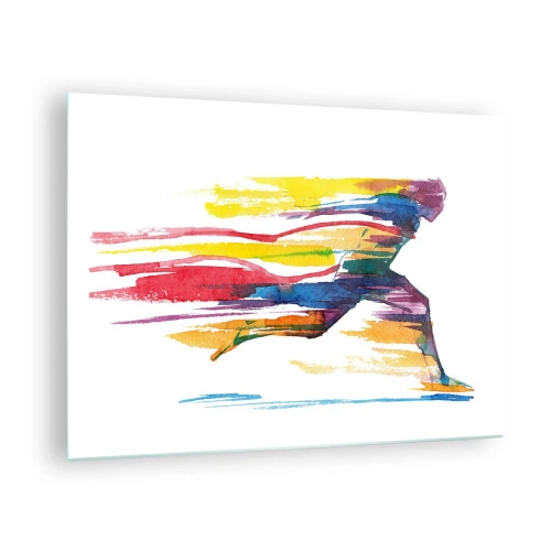 Impression sur verre - Image sur verre - Silhouette abstraite d'un coureur aux couleurs dynamiques - 70x50cm - Courir à travers l'arc-en-ciel - Décoration murale moderne pour le salon et la chambre ARTTOR