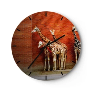 Horloge murale - Pendule murale - Girafes contre un mur de briques - 30x30cm - Voyez-vous des acacias ? - Décoration murale moderne pour le salon, la cuisine et la chambre ARTTOR