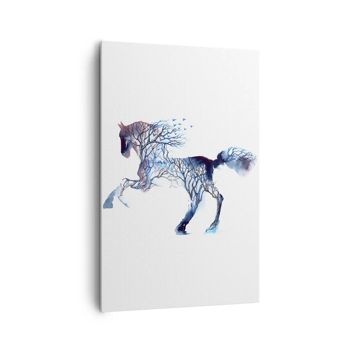 Impression sur toile - Image sur toile - Graphique artistique de cheval avec des motifs d'arbres et d'oiseaux - 80x120cm - Comme si la forêt avait bougé - Décoration murale moderne pour le salon et la chambre ARTTOR