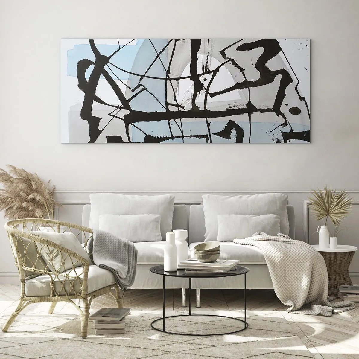 Impression sur verre - Image sur verre - Lignes et formes abstraites en bleu et noir - 120x50cm - Bleu malgré tout - Décoration murale moderne pour le salon et la chambre ARTTOR