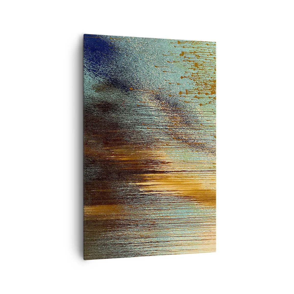 Impression sur toile - Image sur toile - Une composition abstraite de couleurs dans des tons d'or, de marron et de bleu. - 80x120cm - Une composition de couleirs non fortuite - Décoration murale moderne pour le salon et la chambre ARTTOR