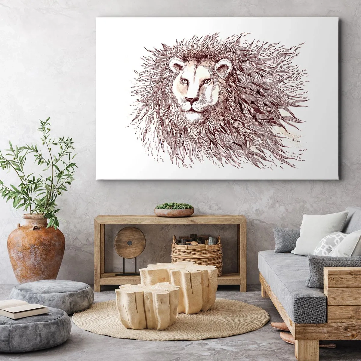 Impression sur toile - Image sur toile - Aquarelle artistique d'un lion avec une crinière détaillée - 100x70cm - Un souverain fougueux - Décoration murale moderne pour le salon et la chambre ARTTOR