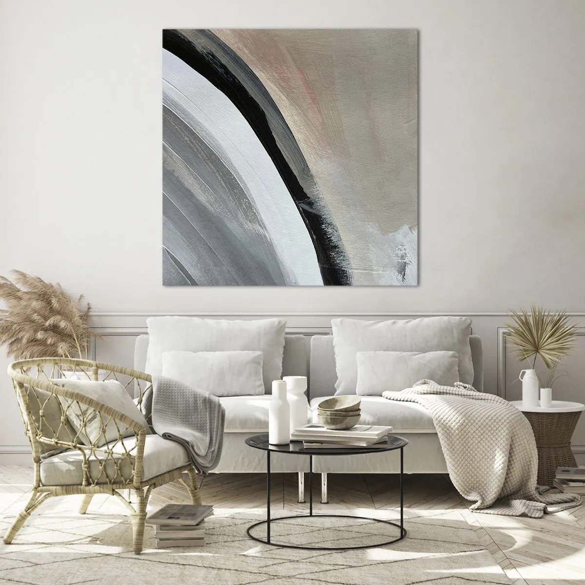 Impression sur verre - Image sur verre - Composition : arc de noir et gris - 30x30 cm