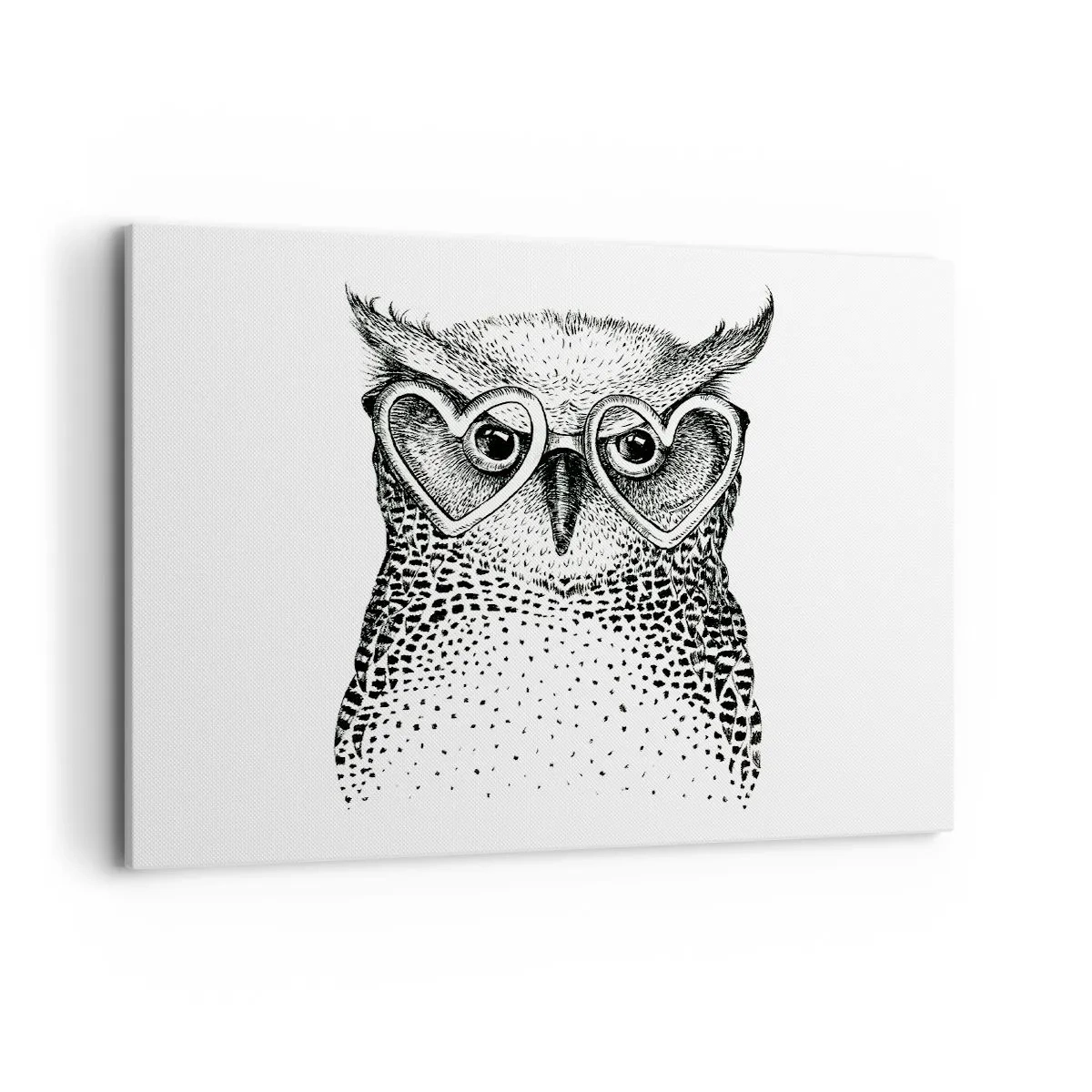 Impression sur toile - Image sur toile - Graphique élégant d'un hibou portant des lunettes en forme de cœur - 100x70cm - Sagement et avec amour - Décoration murale moderne pour le salon et la chambre ARTTOR