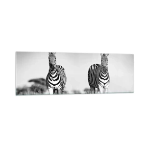 Impression sur verre - Image sur verre - Deux zèbres dans la savane dans un style monochrome - 160x50cm - Le monde est bel et bien noir et blanc - Décoration murale moderne pour le salon et la chambre ARTTOR