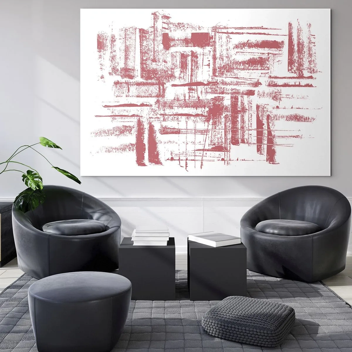 Impression sur verre - Image sur verre - Une composition abstraite en rouge ressemblant au contour de l'architecture urbaine. - 70x50cm - La ville rouge - Décoration murale moderne pour le salon et la chambre ARTTOR