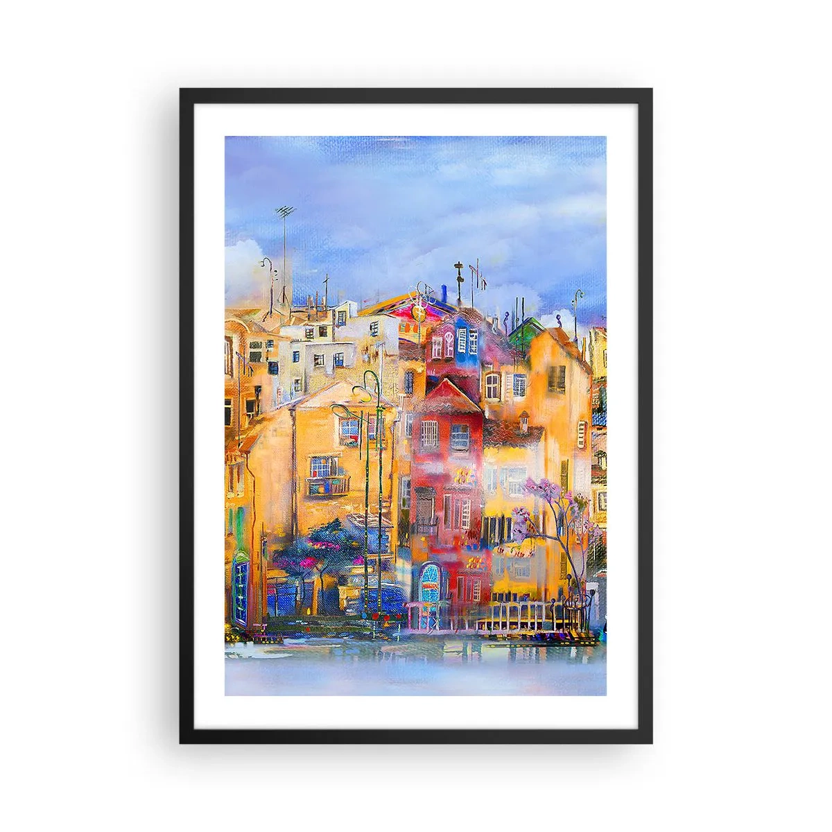 Affiche dans un cadre noir - Poster - Des immeubles colorés au style artistique - 50x70cm - Nous sommes ensemble - Décoration murale moderne pour le salon et la chambre ARTTOR