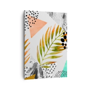 Impression sur toile - Image sur toile - Motif tropical avec des feuilles et des formes géométriques - 70x100cm - Décoration avec feuille de palmier - Décoration murale moderne pour le salon et la chambre ARTTOR