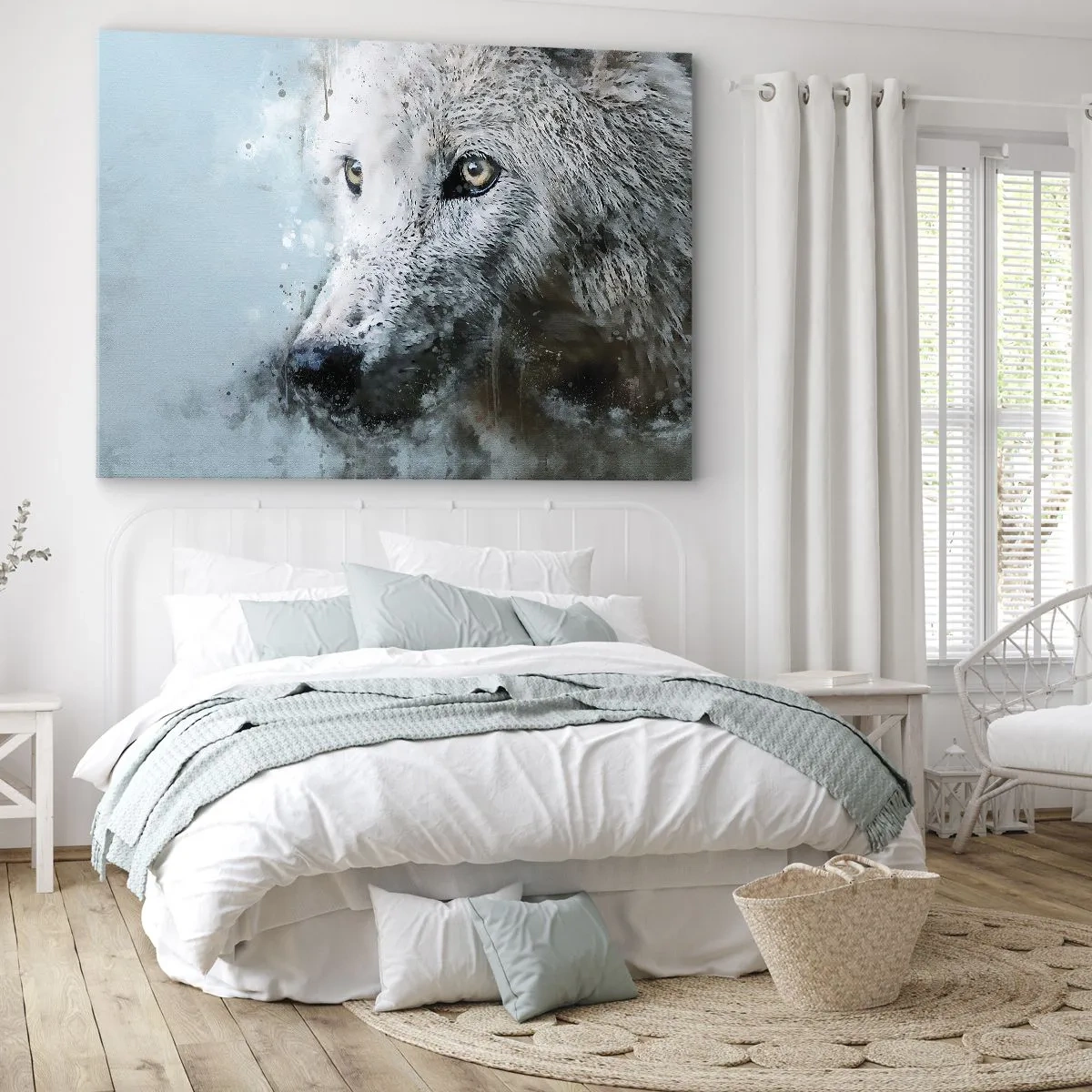Impression sur toile - Image sur toile - Portrait à l'aquarelle d'un loup - 70x50cm - Rencontrez l'âme du loup - Décoration murale moderne pour le salon et la chambre ARTTOR