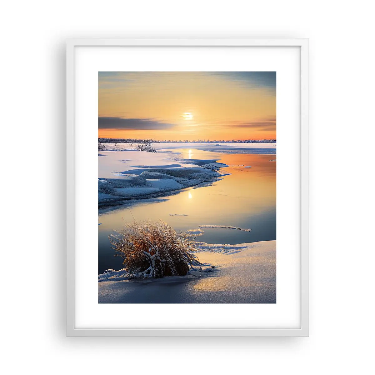 Affiche dans un cadre blanc - Poster - Coucher de soleil d'hiver - 40x50 cm
