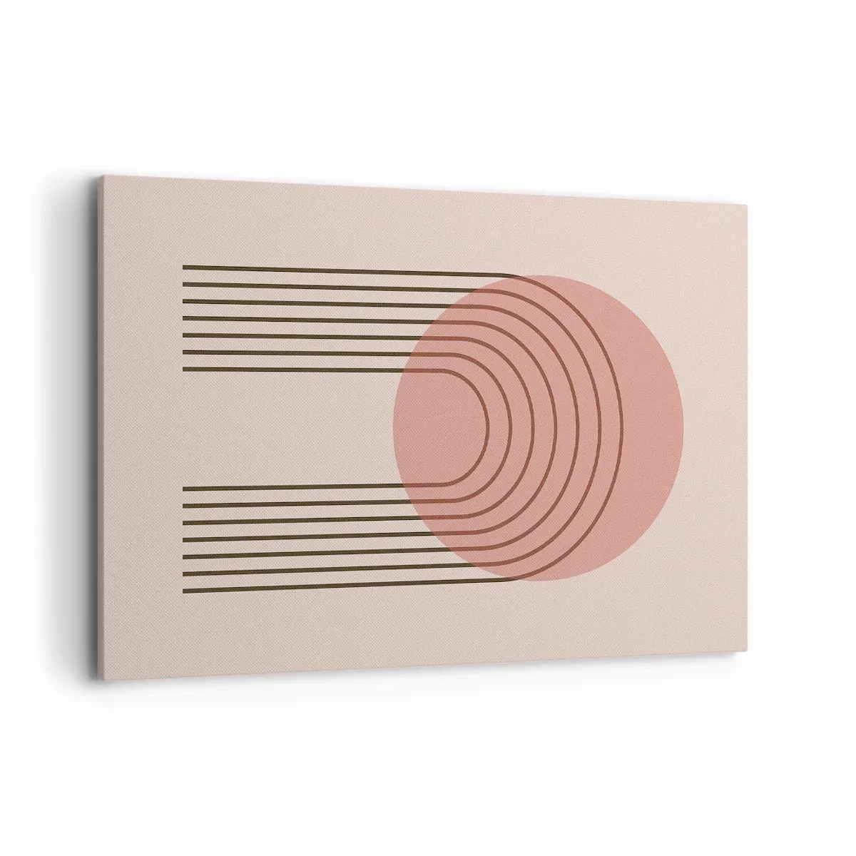 Impression sur toile - Image sur toile - Motif abstrait avec cercle et lignes roses - 100x70cm - Attraction irrésistible - Décoration murale moderne pour le salon et la chambre ARTTOR