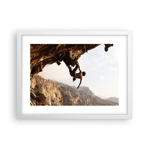 Affiche dans un cadre blanc - Poster - Le monde rétréci dans une main sur une coupe de rocher - 40x30 cm