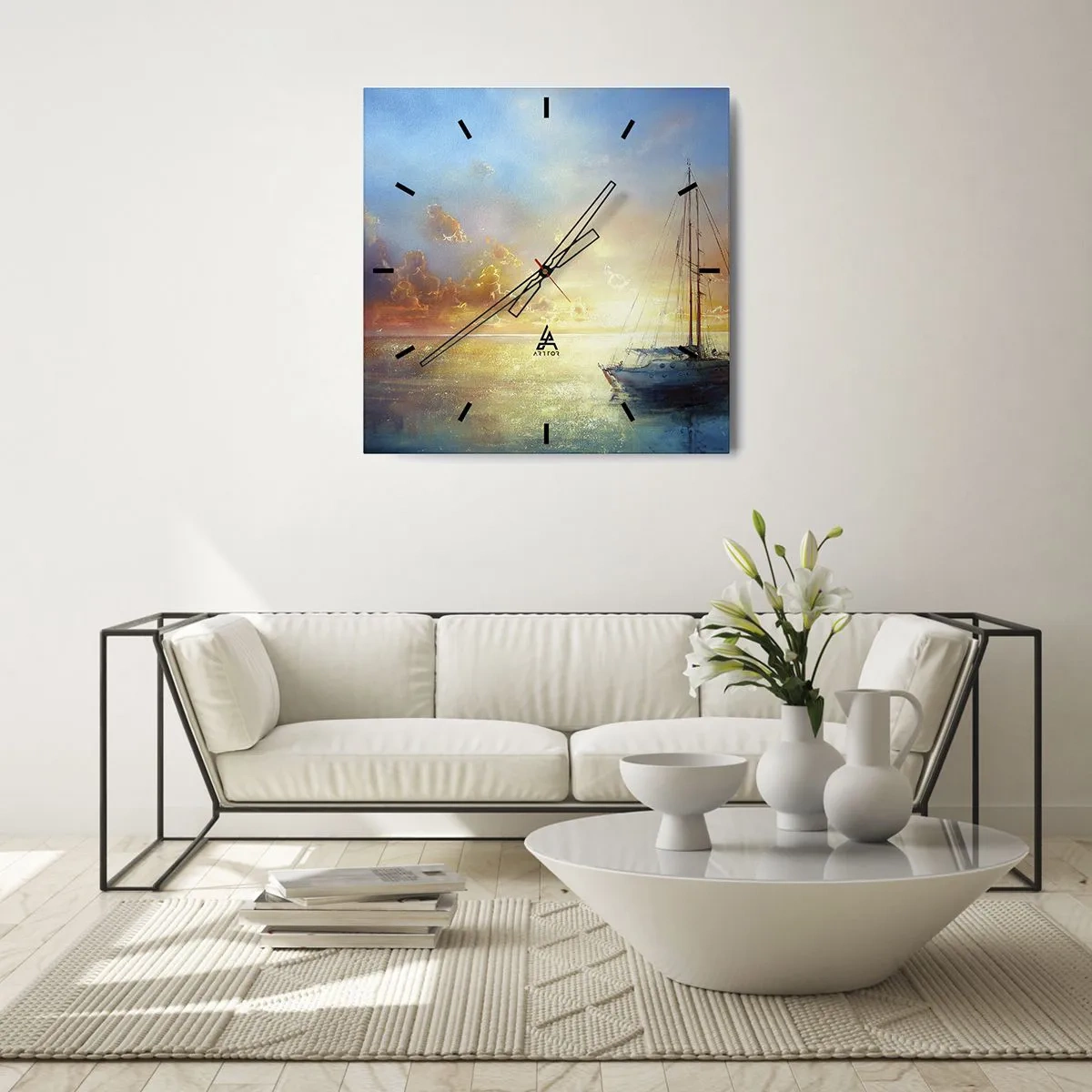 Horloge murale - Pendule murale - Dans une baie dorée - 40x40 cm