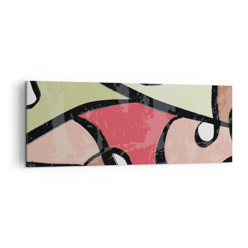 Impression sur toile - Image sur toile - Formes abstraites colorées avec des lignes noires - 140x50cm - Pirouettes parmi les couleurs - Décoration murale moderne pour le salon et la chambre ARTTOR