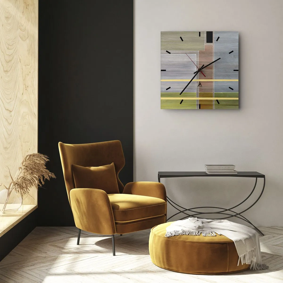Horloge murale - Pendule murale - Composition géométrique aux couleurs pastel avec des rectangles - 30x30cm - Simple et calme - Décoration murale moderne pour le salon et la chambre ARTTOR