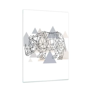 Impression sur verre - Image sur verre - Dessin géométrique d'un rhinocéros sur fond clair - 50x70cm - Structure de force - Décoration murale moderne pour le salon et la chambre ARTTOR