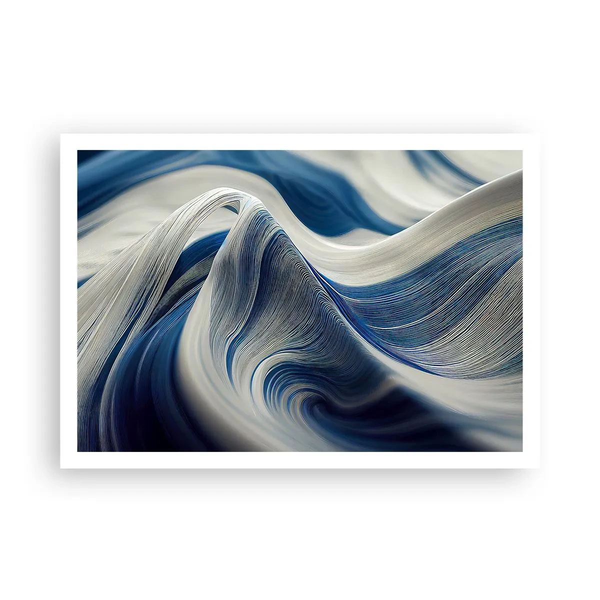 Affiche - Poster - Vagues abstraites dans des tons de bleu et de blanc - 100x70cm - La fluidité du bleu et du blanc - Décoration murale moderne pour le salon et la chambre ARTTOR