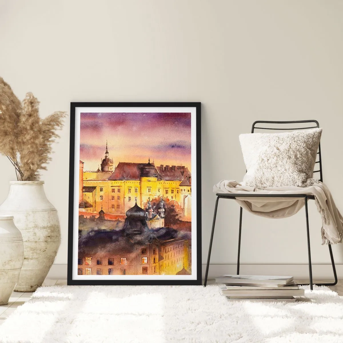 Affiche dans un cadre noir - Poster - Une vue pittoresque de la ville à la lumière du soleil couchant - 50x70cm - Histoire et conte de fées - Décoration murale moderne pour le salon et la chambre ARTTOR