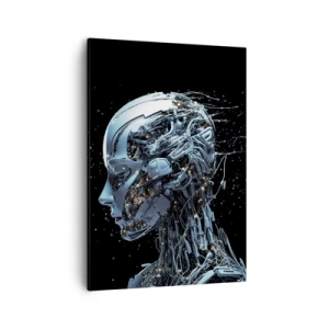 Impression sur toile - Image sur toile - Portrait futuriste d'un cyborg dans un style industriel sur fond noir. - 50x70cm - La technologie est une femme - Décoration murale moderne pour le salon et la chambre ARTTOR