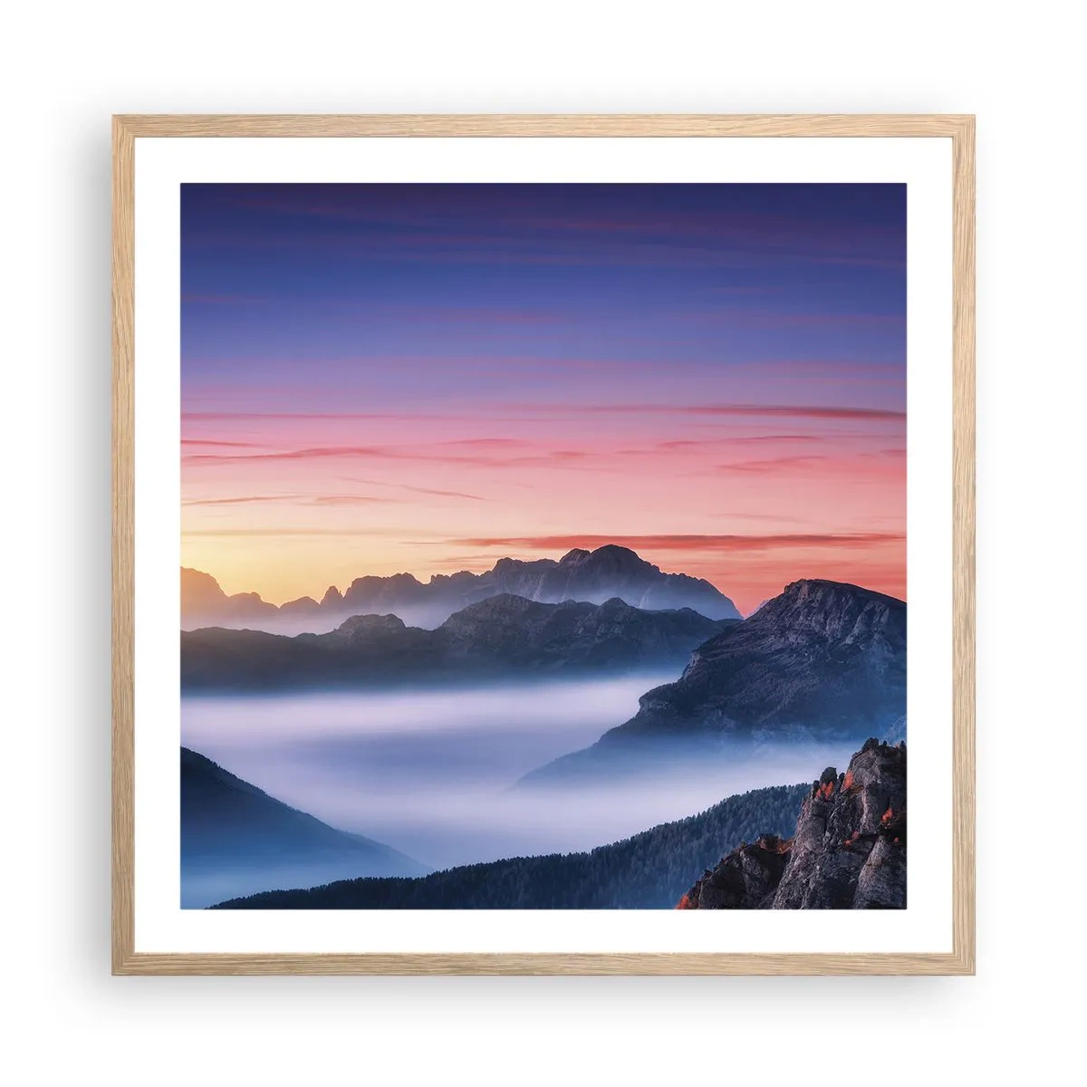 Affiche dans un chêne clair - Poster - Au-dessus des vallées - 60x60 cm