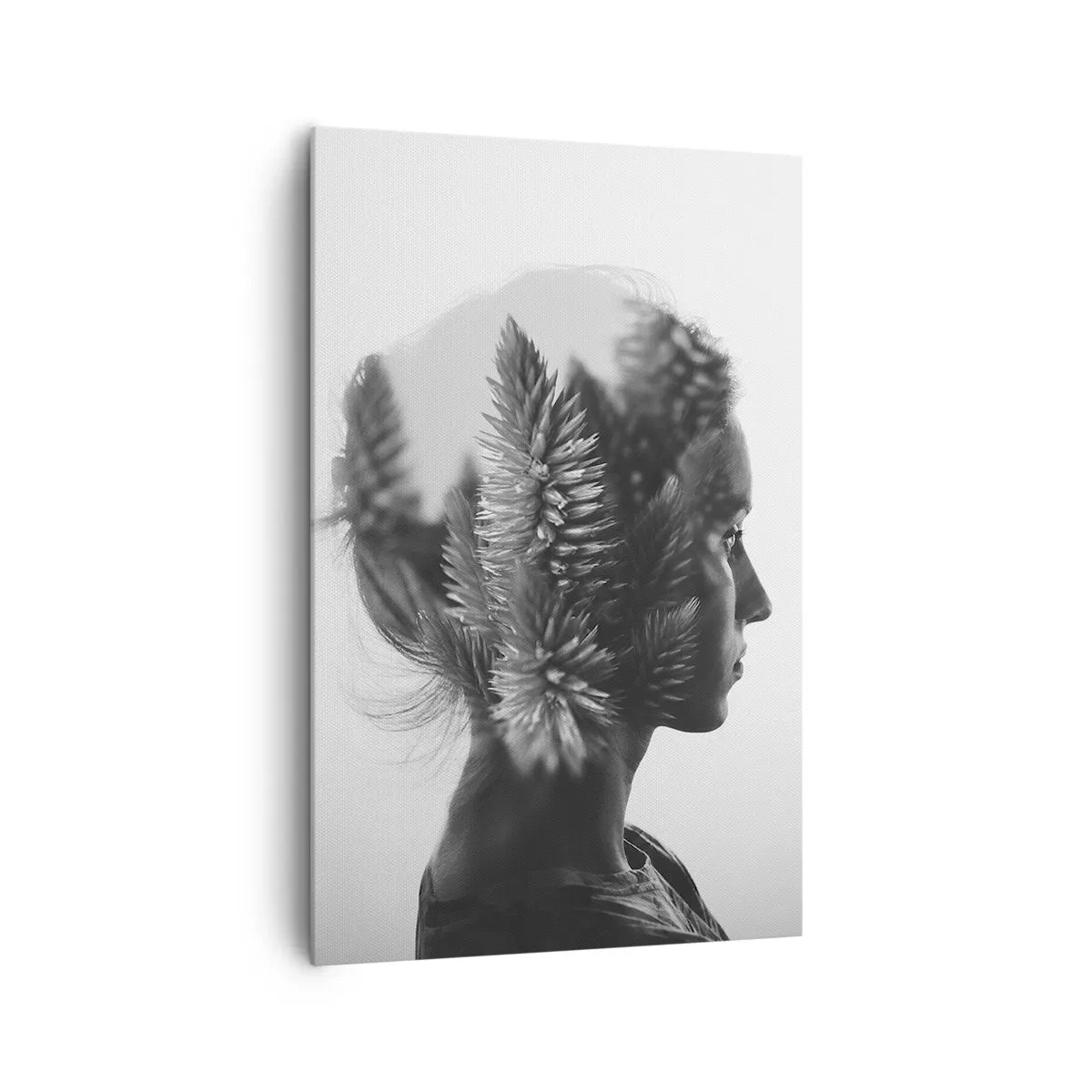 Impression sur toile - Image sur toile - Un portrait subtil avec des éléments de la nature - 80x120cm - Dame de la pinède - Décoration murale moderne pour le salon et la chambre ARTTOR