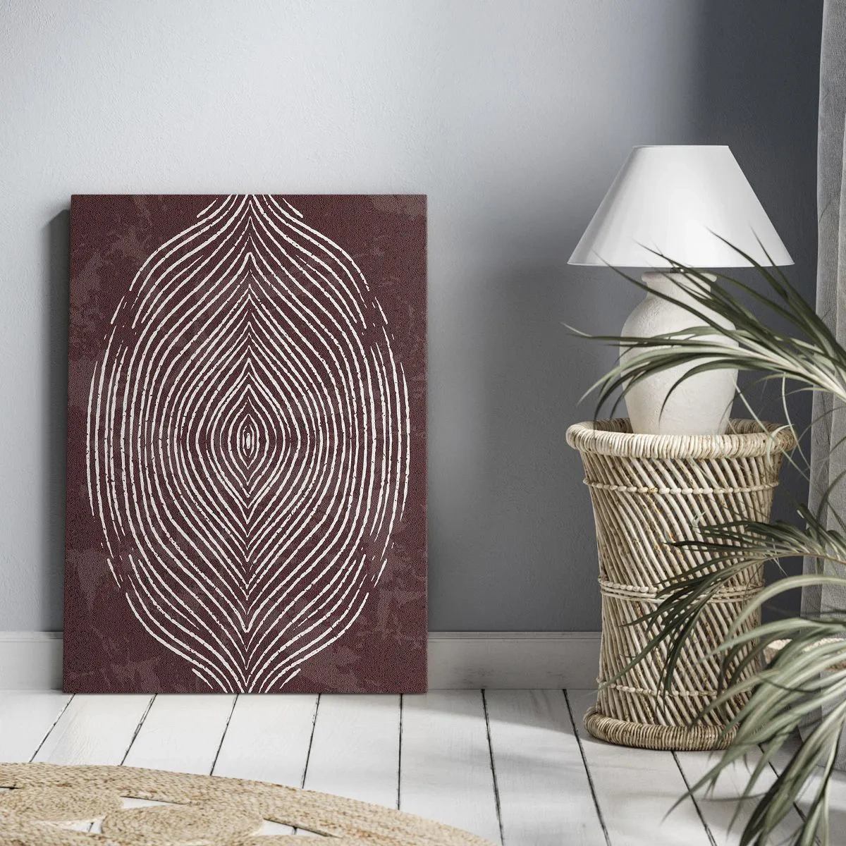 Impression sur toile - Image sur toile - Ondes symétriques en lignes blanches sur fond marron - 50x70cm - L'espace parle - Décoration murale moderne pour le salon et la chambre ARTTOR