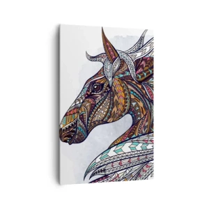 Impression sur toile - Image sur toile - Un cheval géométrique avec une crinière colorée et détaillée - 80x120cm - Destrier guerrier celtique - Décoration murale moderne pour le salon et la chambre ARTTOR