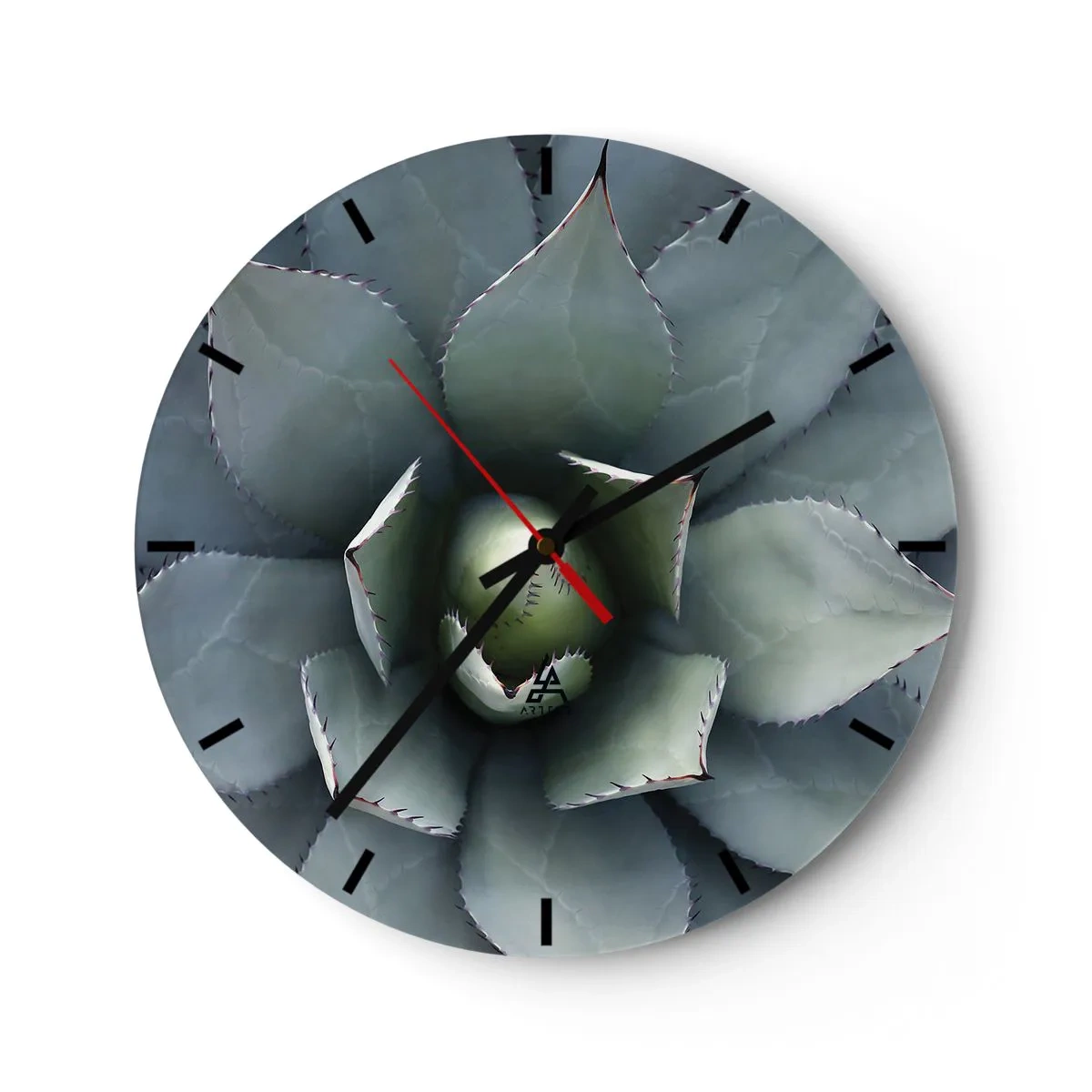 Horloge murale - Pendule murale - Gros plan de la disposition géométrique des feuilles d'agave. - 30x30cm - Wabi et observe - Décoration murale moderne pour le salon, la cuisine et la chambre ARTTOR