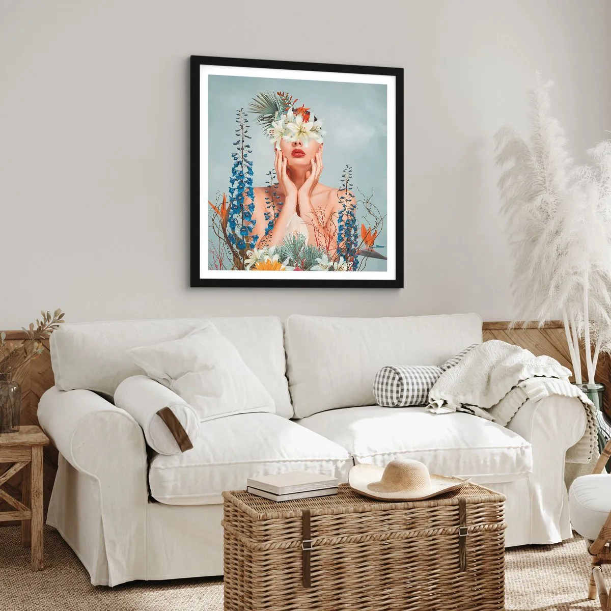 Affiche dans un cadre noir - Poster - Femme - fleur - 40x40 cm