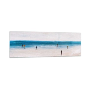 Impression sur verre - Image sur verre - Une plage avec des gens sur fond de mer calme - 160x50cm - Un besoin naturel - Décoration murale moderne pour le salon et la chambre ARTTOR