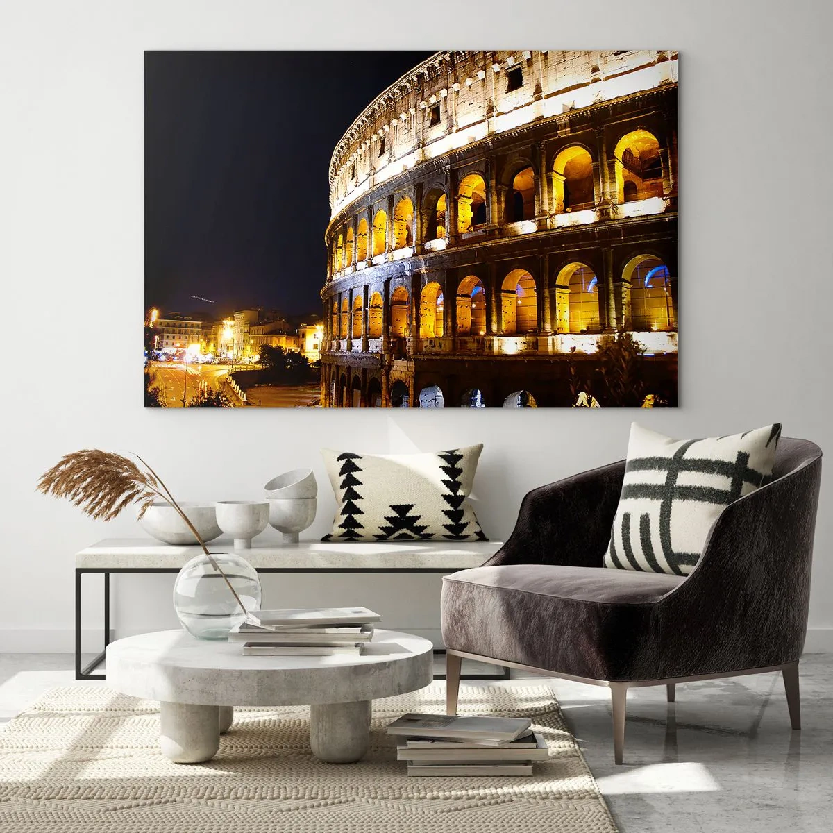 Impression sur verre - Image sur verre - Le Colisée la nuit avec ses arches illuminées - 120x80cm - Il est temps de commencer les Jeux - Décoration murale moderne pour le salon et la chambre ARTTOR