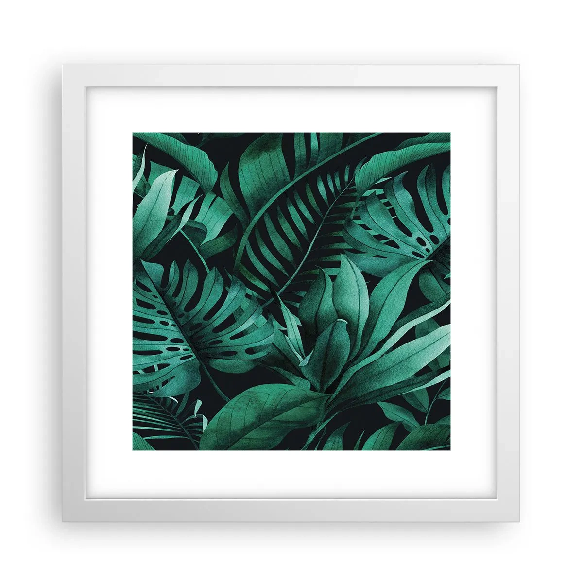 Affiche dans un cadre blanc - Poster - Profondeur du vert tropical - 30x30 cm
