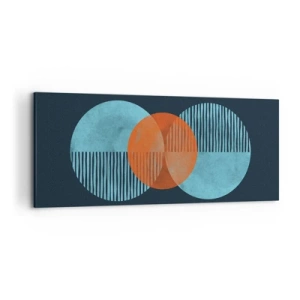 Impression sur toile - Image sur toile - Cercles géométriques dans les tons bleu et orange - 120x50cm - Composition symétrique - Décoration murale moderne pour le salon et la chambre ARTTOR