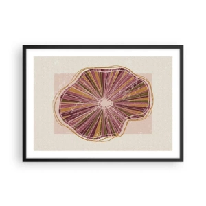 Affiche dans un cadre noir - Poster - Motif abstrait de tranches d'arbre dans des tons roses - 70x50cm - Abstraction rayonnante - Décoration murale moderne pour le salon et la chambre ARTTOR